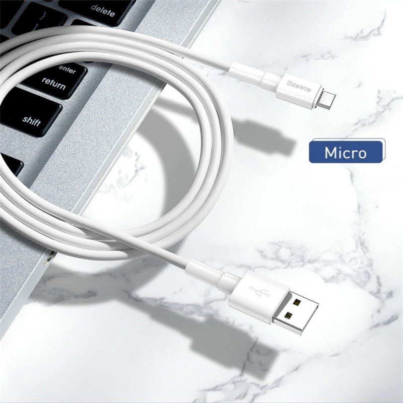 1M Micro to USB-A Cable Mini White Cable USB For Micro 3A 1m White Baseus Micro to USB-A Cable