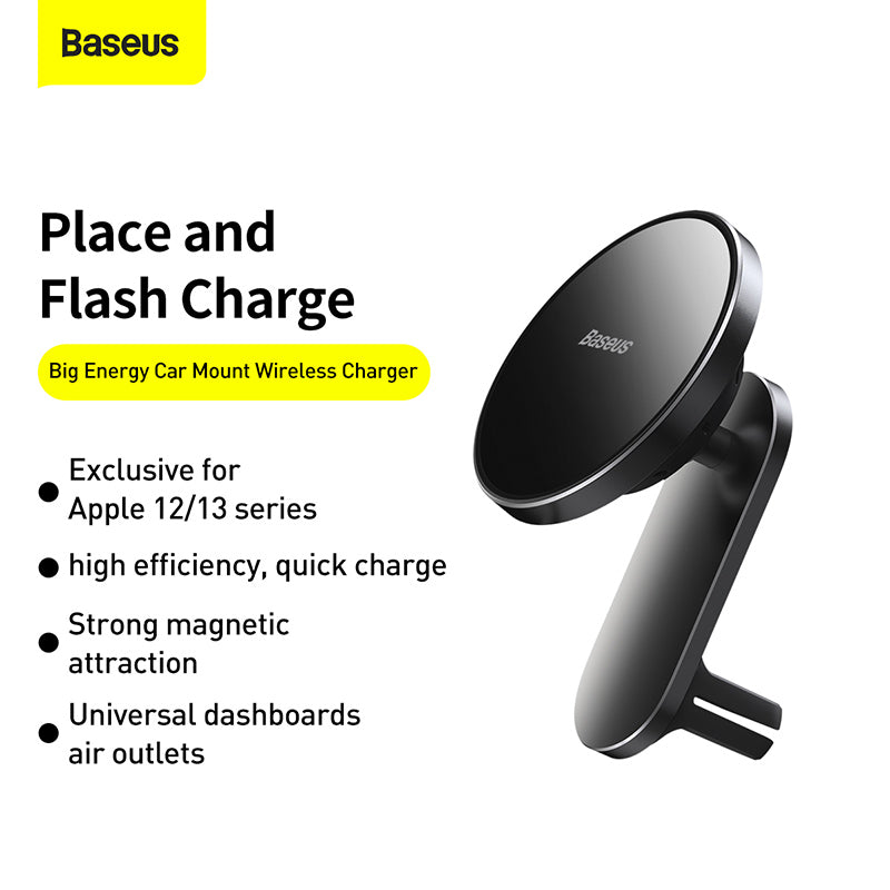 Baseus Big Energy Car Mount Wireless Charger Black