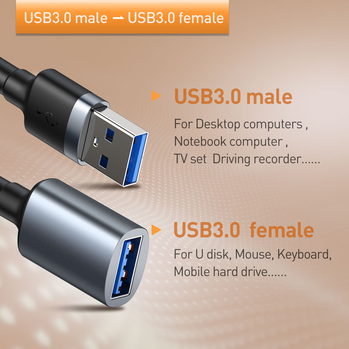 Baseus Cafule Cable USB3.0 Male TO USB3.0 Female 2A 1m Dark Gray