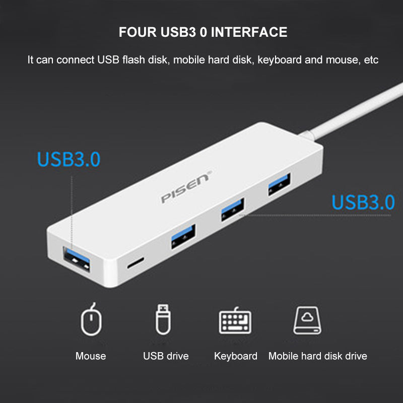 Type-C to 4 USB 3.0 HUB USB-C Charging Port Adapter NJ-HB4001 PISEN