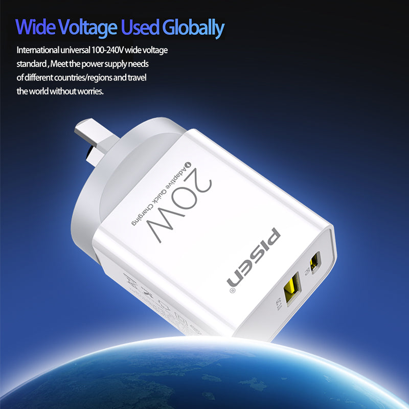 20W USB A + TYPE C Fast Wall Charger PISEN