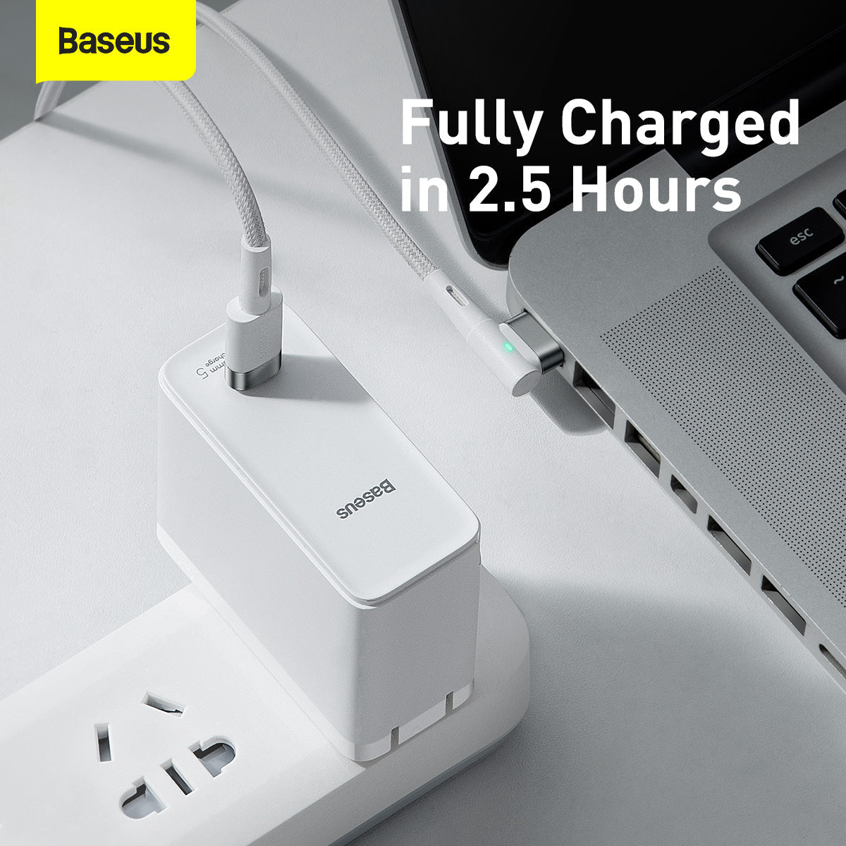 Baseus Zinc Magnetic Series iP Laptop Charging Cable Type-C to L-shaped Port 60W 2m White