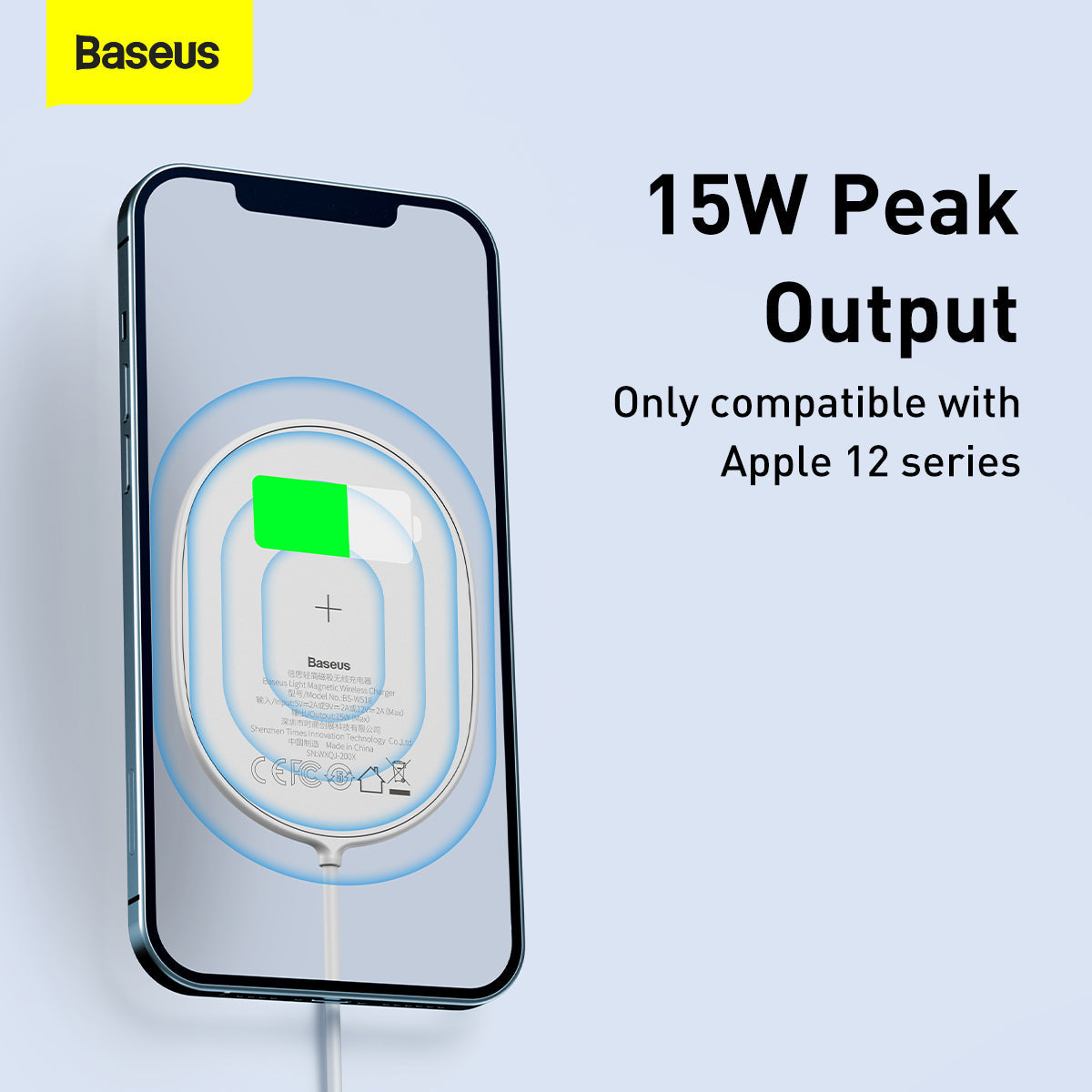 Baseus Light Magnetic Wireless Charger(suit for IP12 with Type-C Cable 1.5m) White