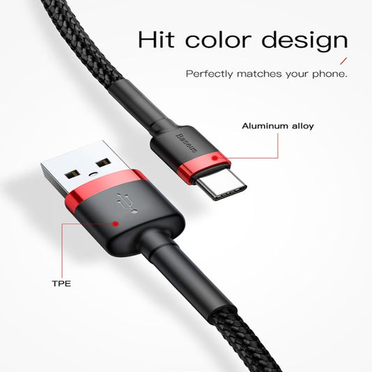 3M USB-C to USB-A  cafule Cable USB For Type-C 2A 3m Red+Black 2A Red+Black Baseus