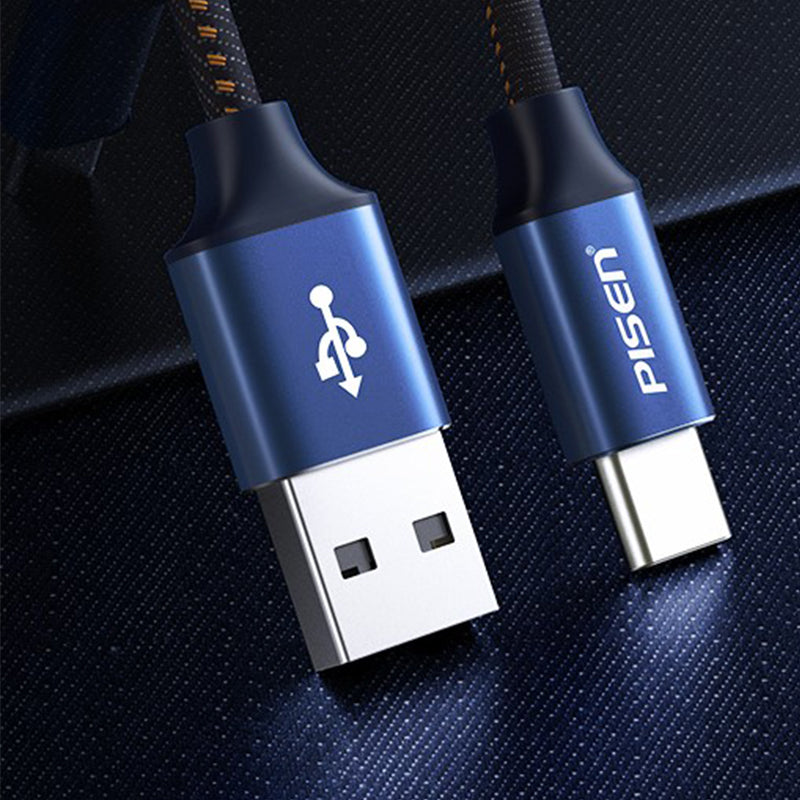 1.2M USB A for Type-C Denim aluminum alloy data charging cable(black) TC23  PISEN