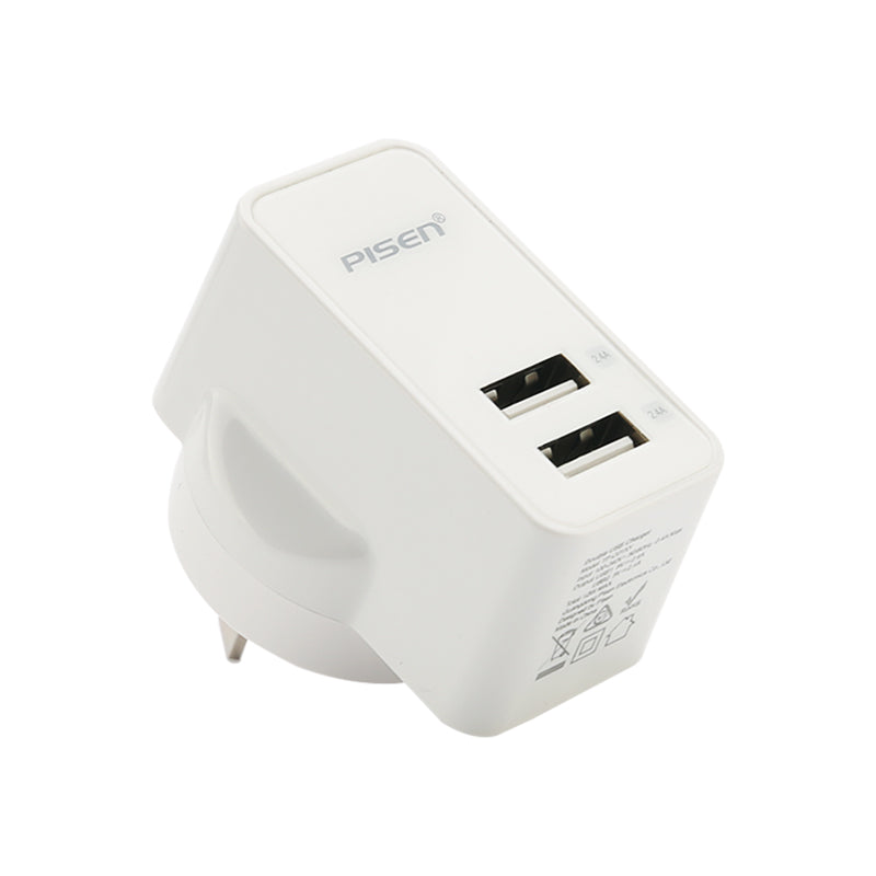 Dual Ports USB AC Wall Charger Adapter for iPhone Galaxy 2.4Amp 12W PISEN 6940735485212