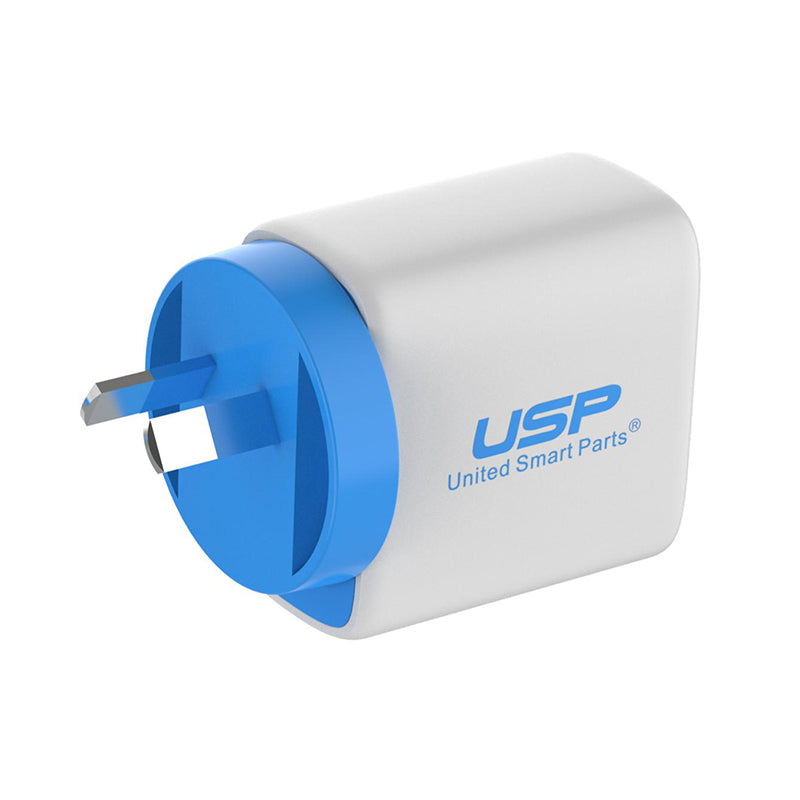 30W USB A + TYPE C PD Fast Wall Charger with 2M USB-C to USB-C White Cable USP