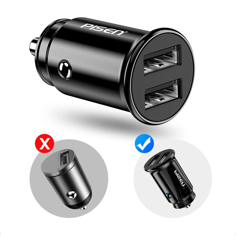 PISEN Mini Car Charger Double USB Dual Ports BL-CC01LS