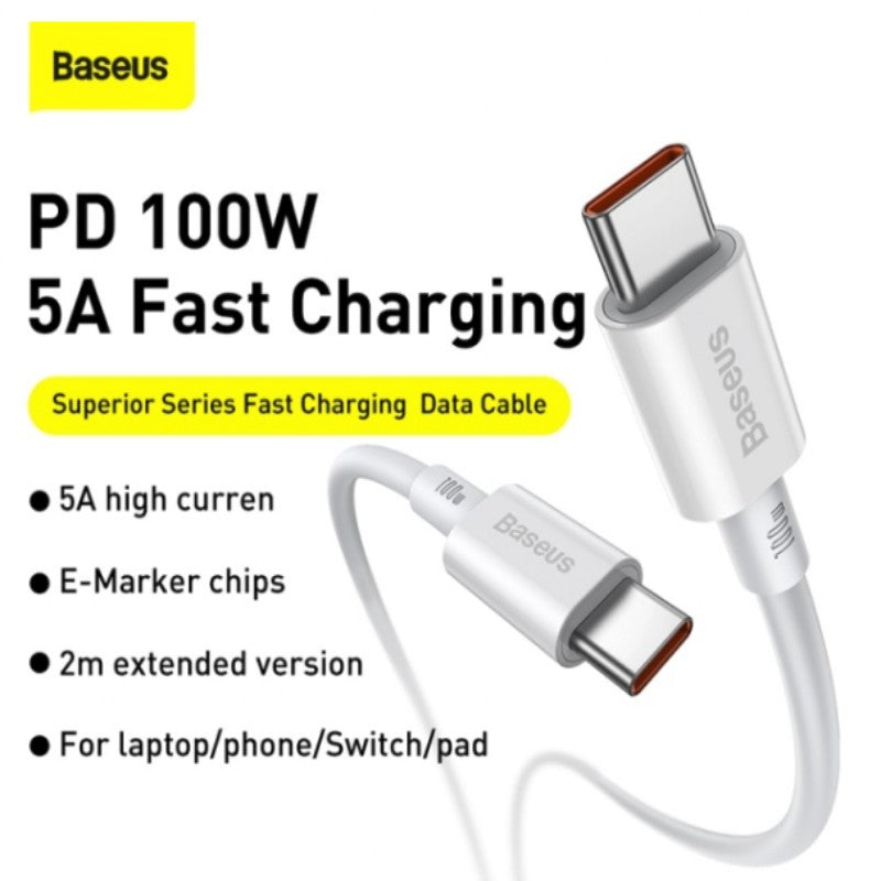 1M USB-C to USB-C  Superior Series Fast Charging Data Cable100W White Baseus