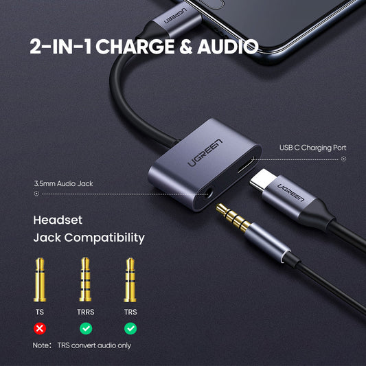 2 Ports USB-C Hub + 3.5mm Audio UGREEN