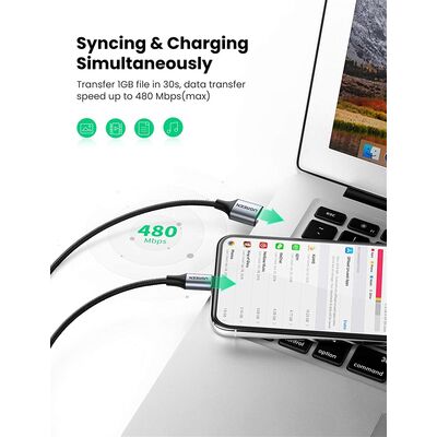 1M MFI Lightning To USB C Cable Aluminum Nylon Braid Grey+ Black Ugreen