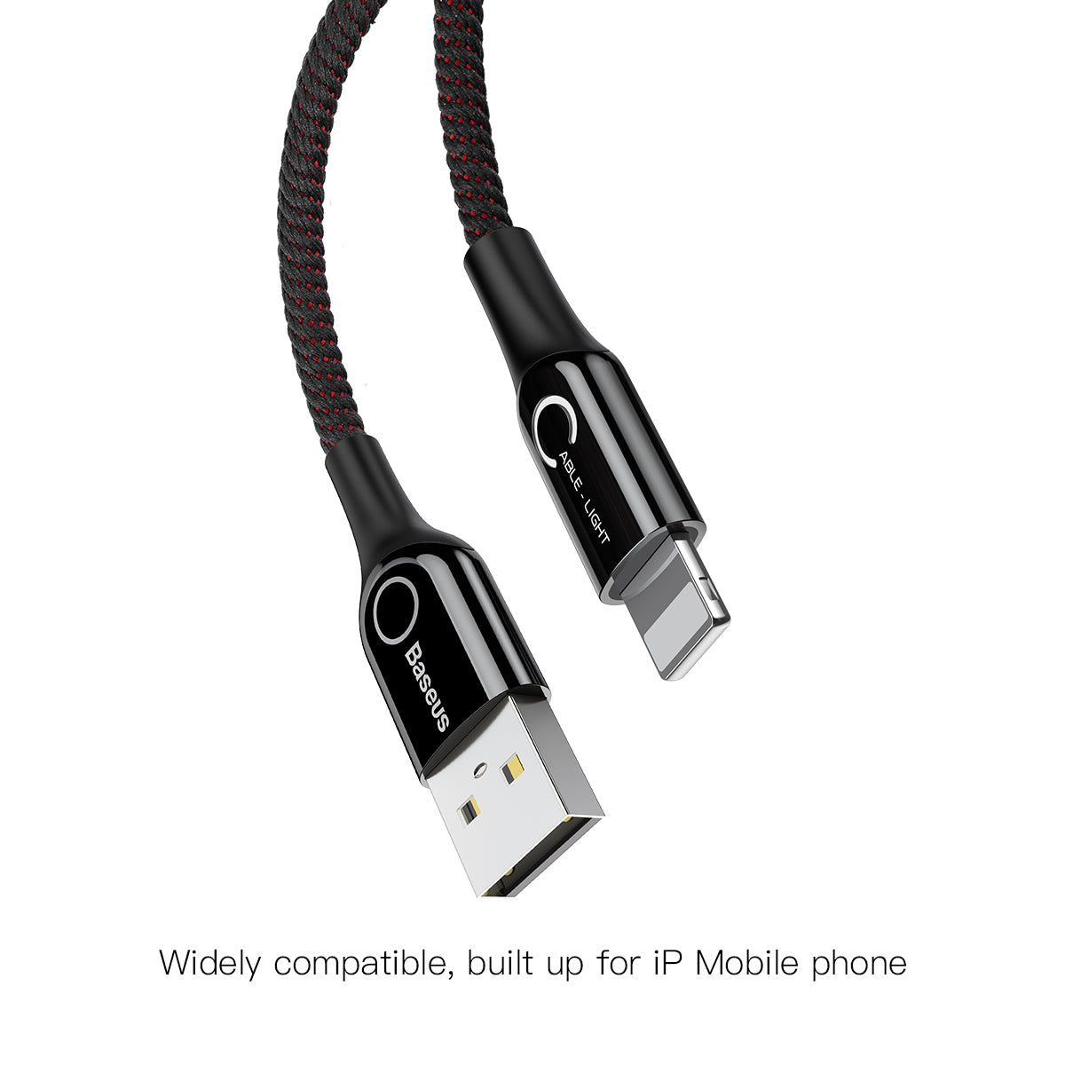 Baseus C-shaped Light Intelligent power-off Cable For iP 2.4A 1m Black