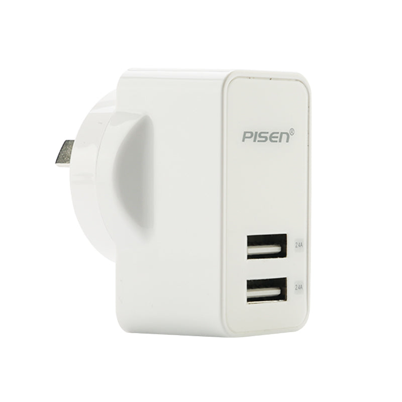 Dual Ports USB AC Wall Charger Adapter for iPhone Galaxy 2.4Amp 12W PISEN 6940735485212