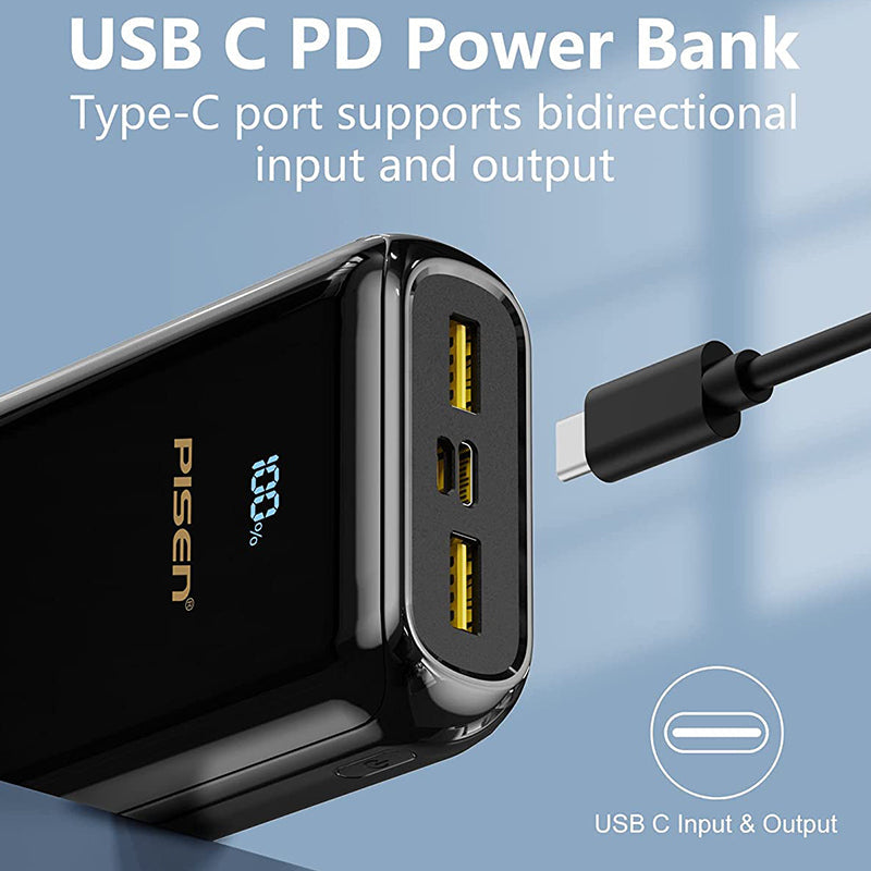 PD QC 3.0 Fast Charging Power Bank 22.5W 20000mah with LED Display  Tri-Outputs &6902957121842 Dual Inports BL-D98LS PISEN