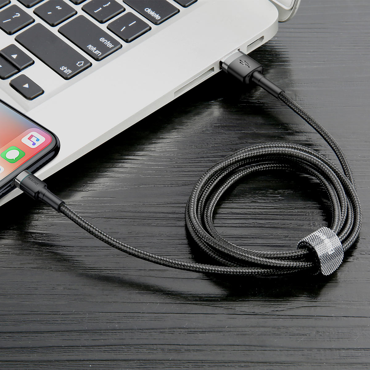 2M Lightning to USB-A cafule Cable Gray+Black Baseus