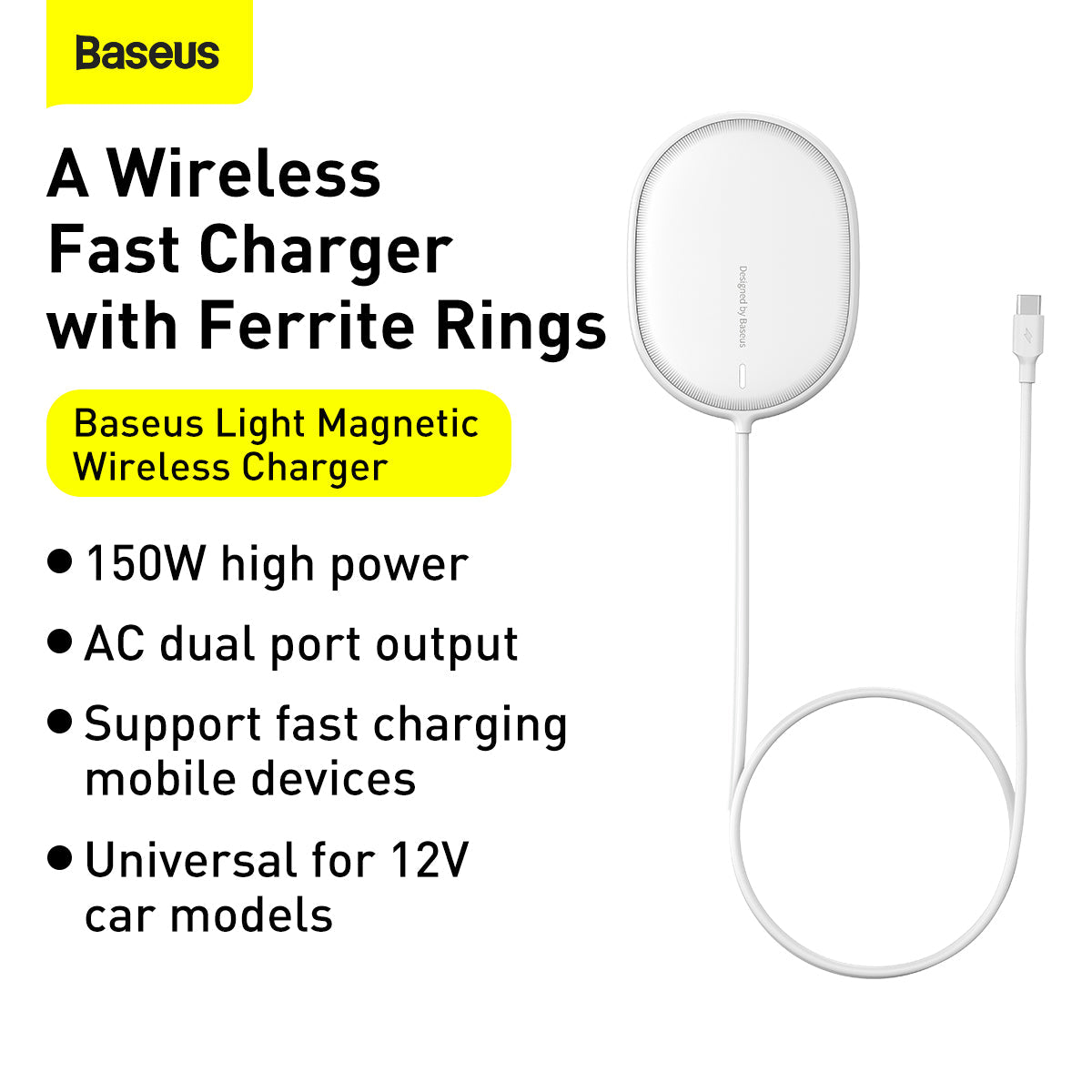 Baseus Light Magnetic Wireless Charger(suit for IP12 with Type-C Cable 1.5m) White