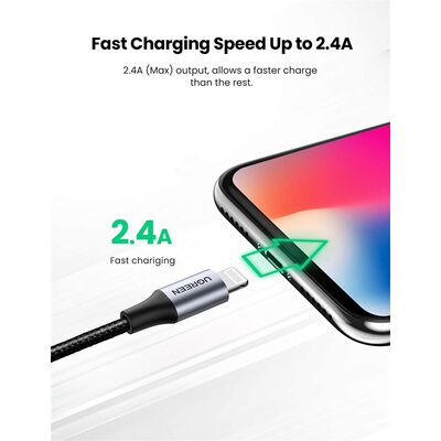 2M MFI Lightning To USB C Cable Aluminum Nylon Braid Grey+ Black Ugreen