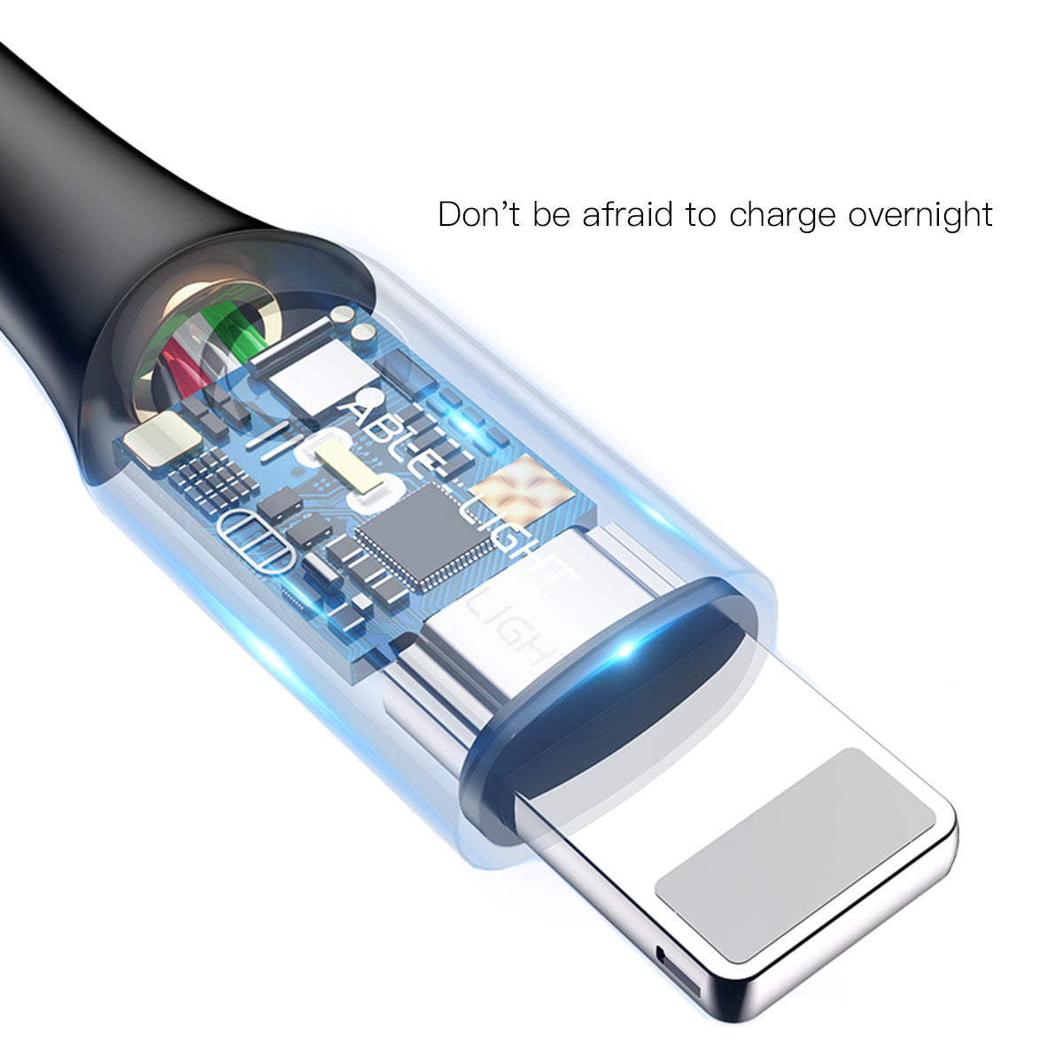 Baseus C-shaped Light Intelligent power-off Cable For iP 2.4A 1m Black