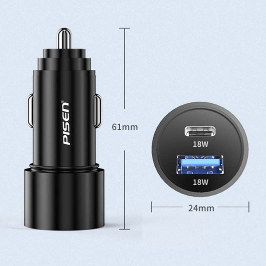 PISEN Metal PD + QC Fast car charger 36W (Black)  MF-C04