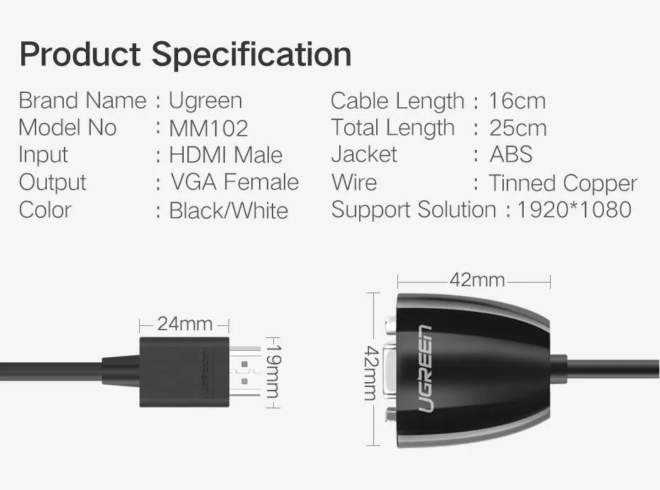 HDMI To VGA Converter Without Audio Ugreen