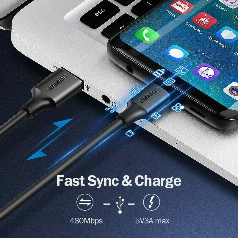 1M USB A to USB-C Data Charging Cable Black Ugreen