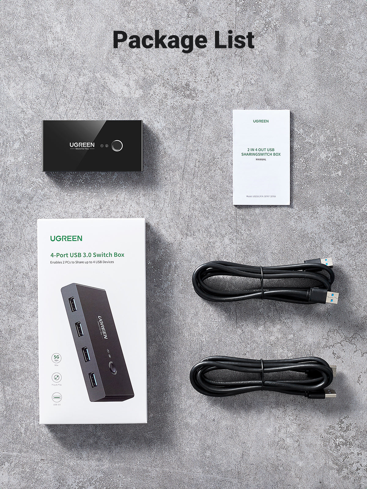 2 In 4 Out USB 3.0 Sharing Switch Box UGREEN