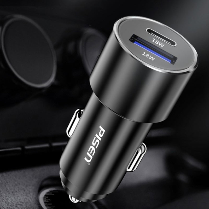 PISEN Metal PD + QC Fast car charger 36W (Black)  MF-C04