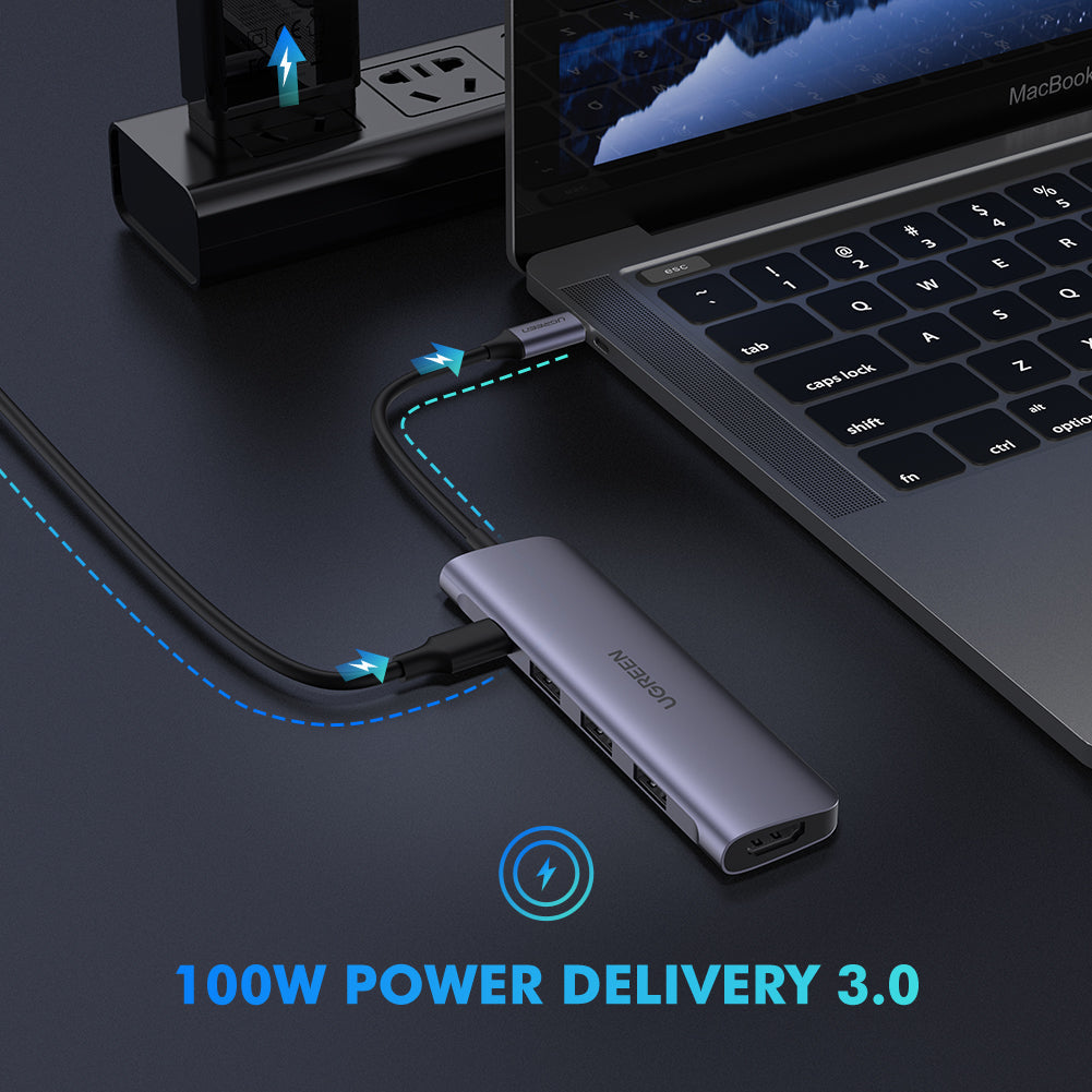 USB-C To HDMI+3*USB 3.0 A+PD Power Converter Ugreen