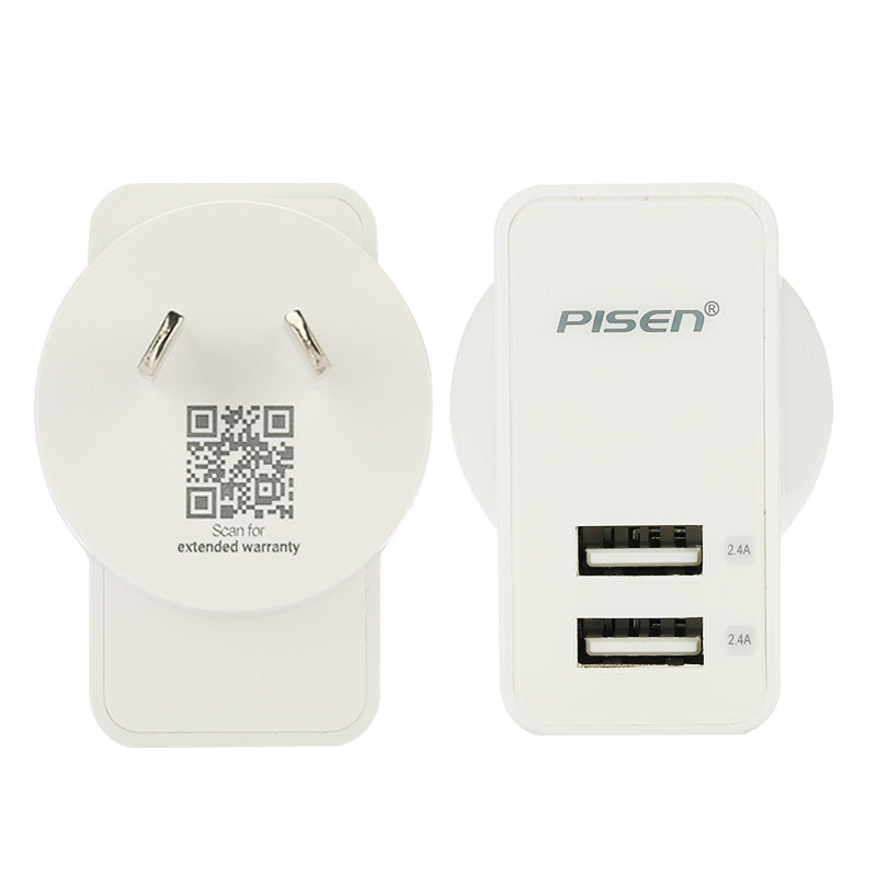 Dual Ports USB AC Wall Charger Adapter for iPhone Galaxy 2.4Amp 12W PISEN 6940735485212