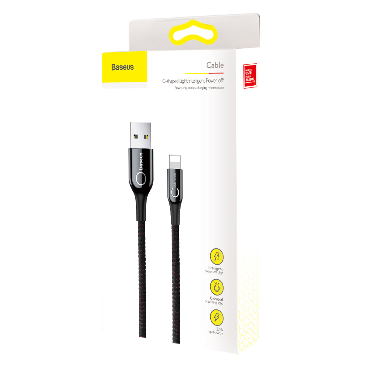 Baseus C-shaped Light Intelligent power-off Cable For iP 2.4A 1m Black