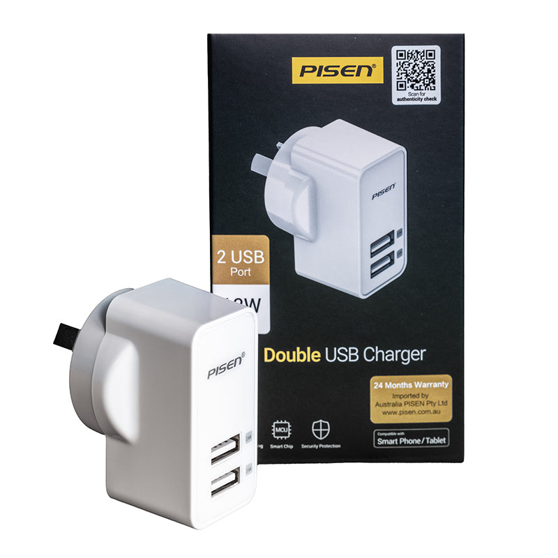 Dual Ports USB AC Wall Charger Adapter for iPhone Galaxy 2.4Amp 12W PISEN 6940735485212