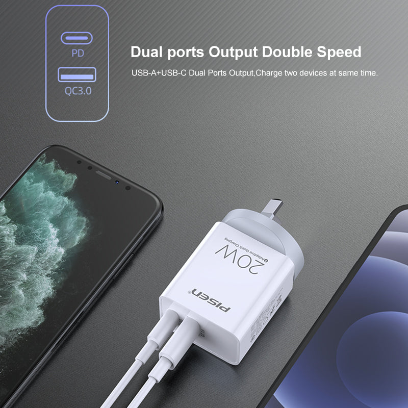 20W USB A + TYPE C Fast Wall Charger PISEN