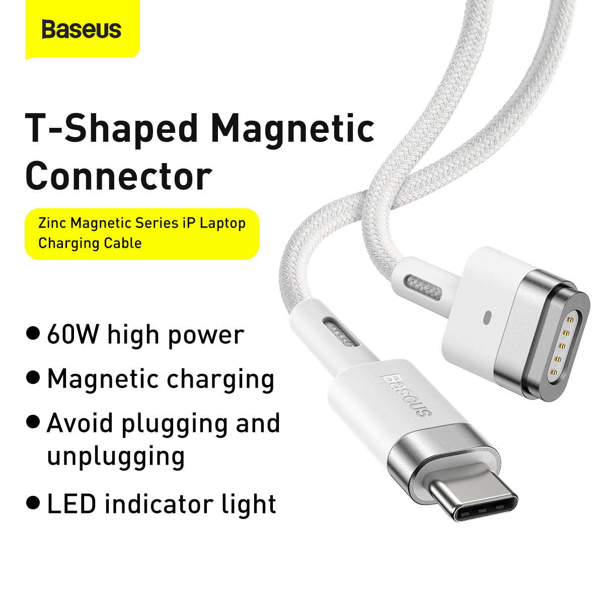 Baseus Zinc Magnetic Series iP Laptop Charging Cable Type-C to T-shaped Port 60W 2m White