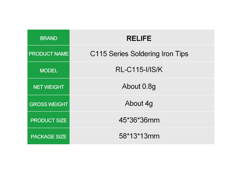 RL-C115 IS Solodering tip Series RELIFE