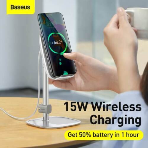 Baseus Literary Youth Desktop Bracket (Telescopic + Wireless Charging) Silver